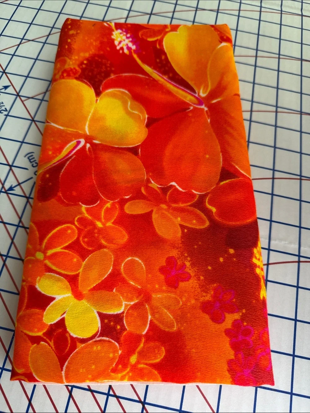 Vintage 1970s Orange Tropical Hibiscus Fabric 1⅔ Yards 44” Retro Mod Polyester